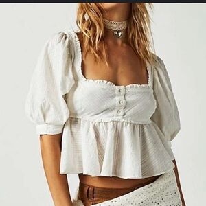 New Free People Leave It To Me Top Babydoll Puff Sleeves Size XS